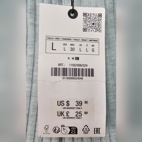 ZARA FLOWY WIDE LEG RIBBED PANTS | Green Marl | LARGE - Picture 3 of 4